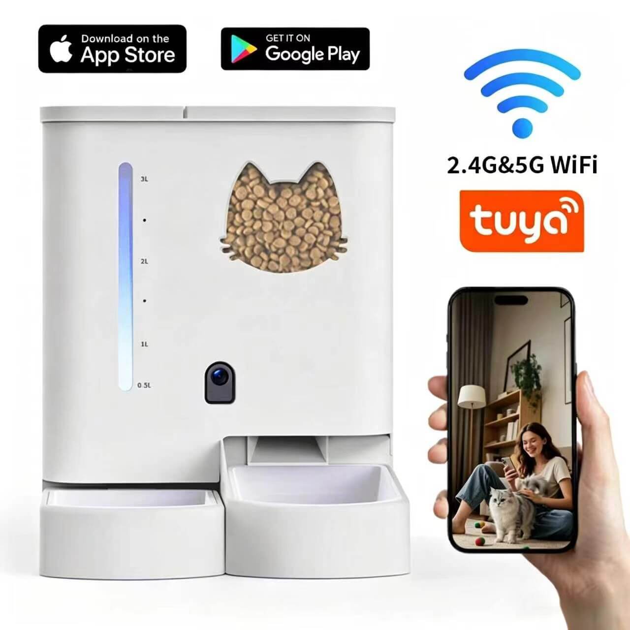 Hanfay F6 2 in 1 Pet Feeder & Water Fountain with 140° HD Camera | Wholesale & OEM - Image 2