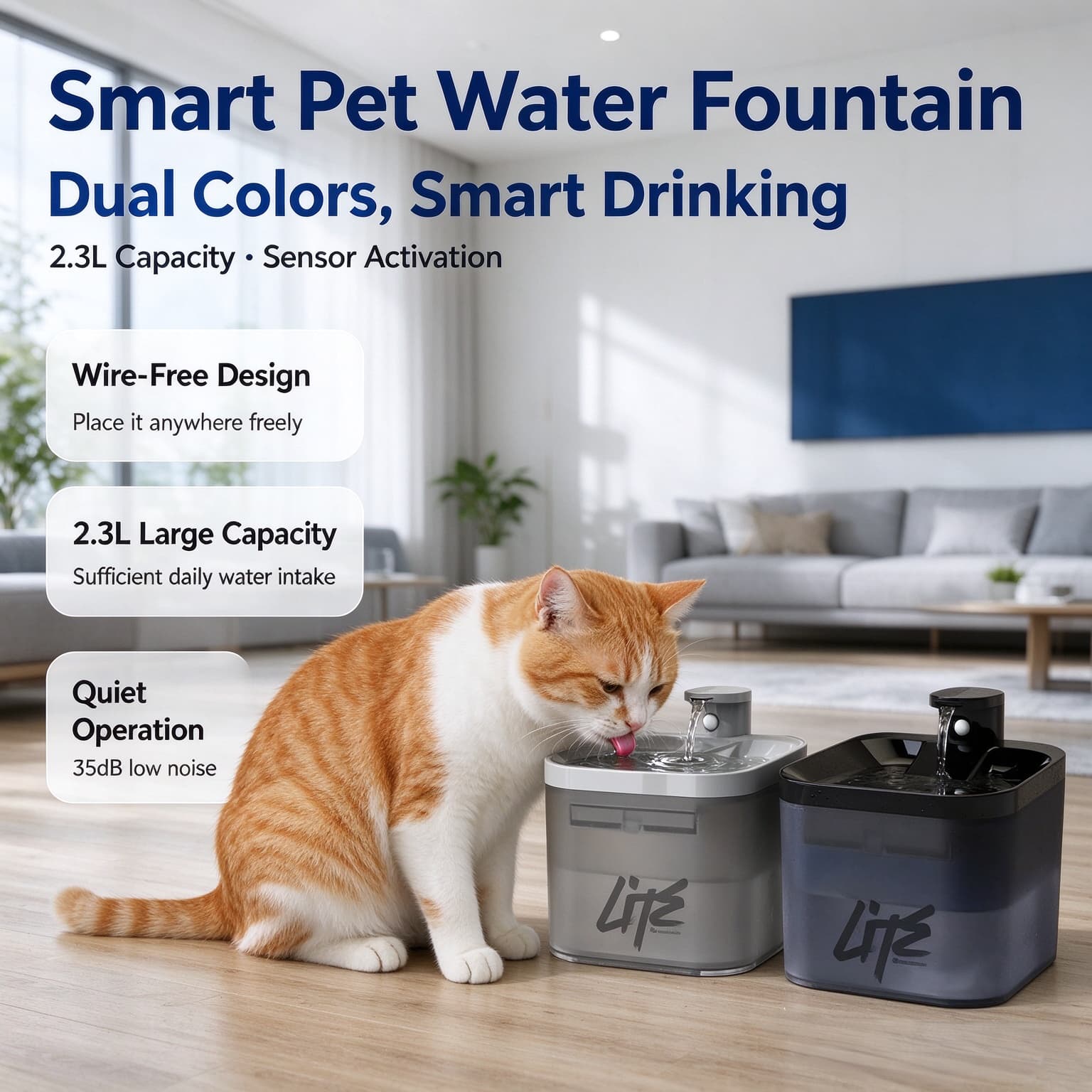Hanfay LITE 2.2L Battery Operated Pet Fountain – Wired & 5000mAh Wireless | Wholesale & OEM - Image 4