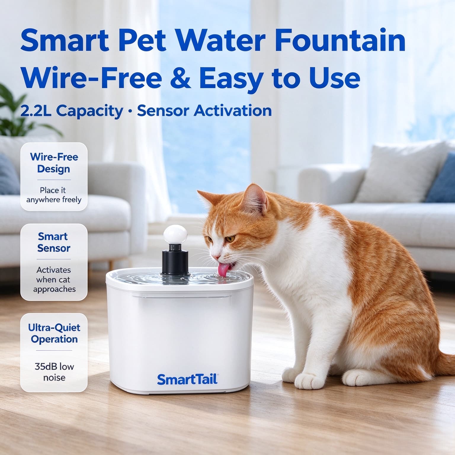 Hanfay S1 Wireless Cat Water Fountain – 2.2L & 4400mAh Battery Operated | Wholesale & OEM - Image 4