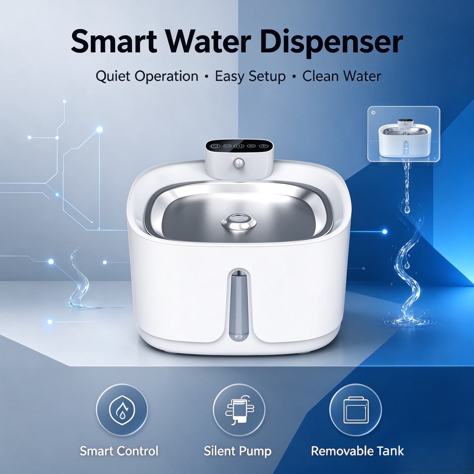 Hanfay HF-01W 3.2L Cordless Smart Pet Water Fountain (4000mAh Battery / Dual Power) - Image 4
