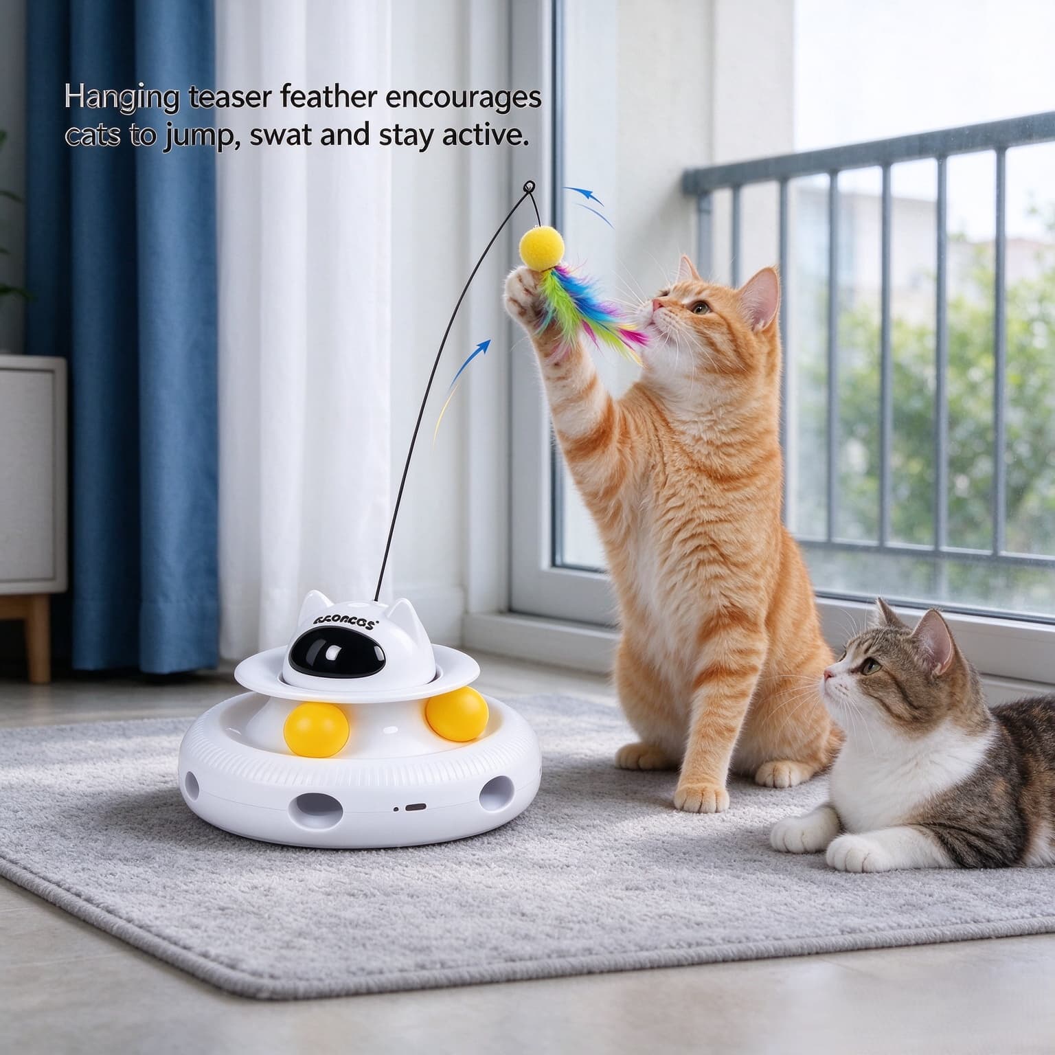 Hanfay 4-in-1 Interactive Cat Toy – 360° Feather, Laser Pointer & Track Balls | Wholesale & OEM - Image 2