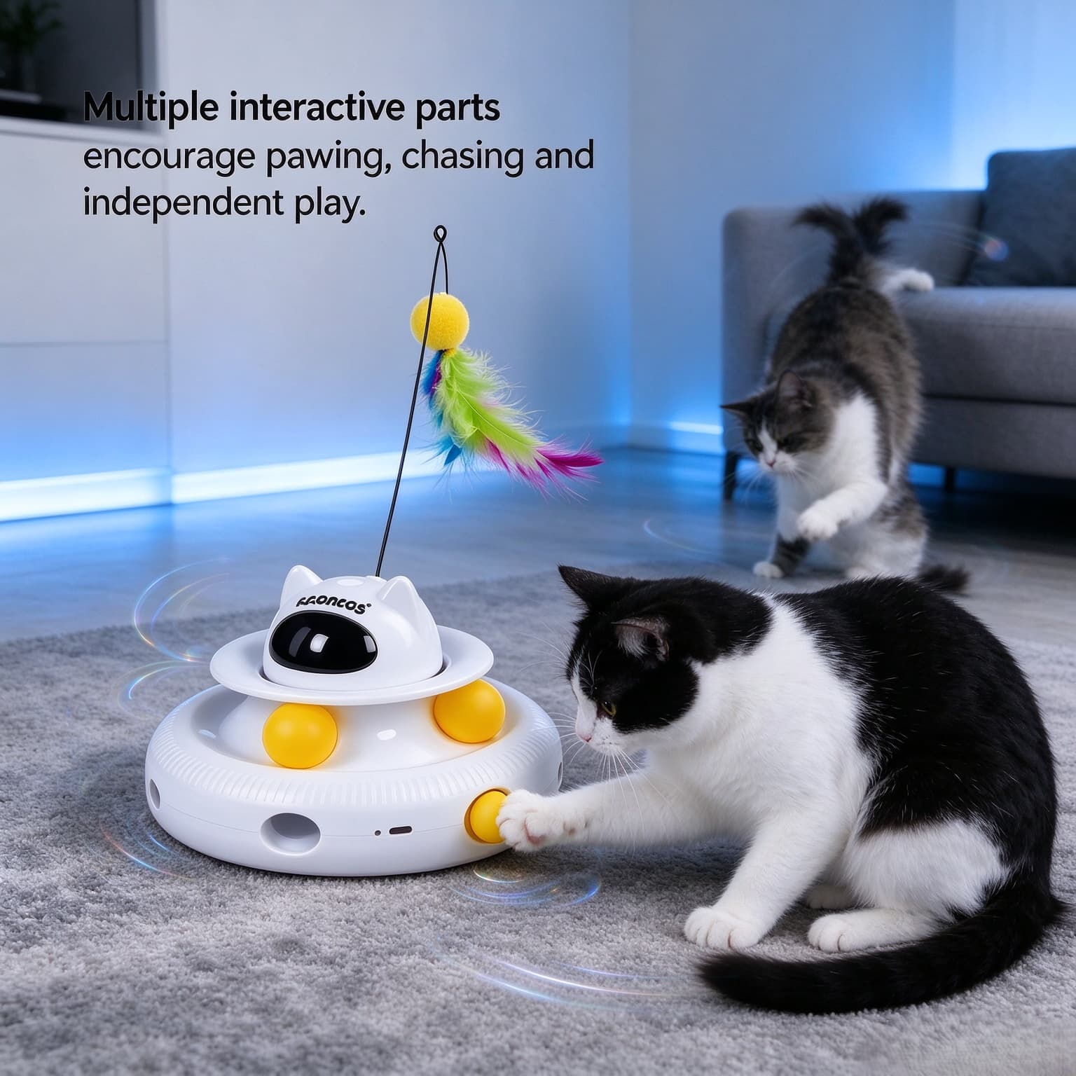 Hanfay 4-in-1 Interactive Cat Toy – 360° Feather, Laser Pointer & Track Balls | Wholesale & OEM - Image 4