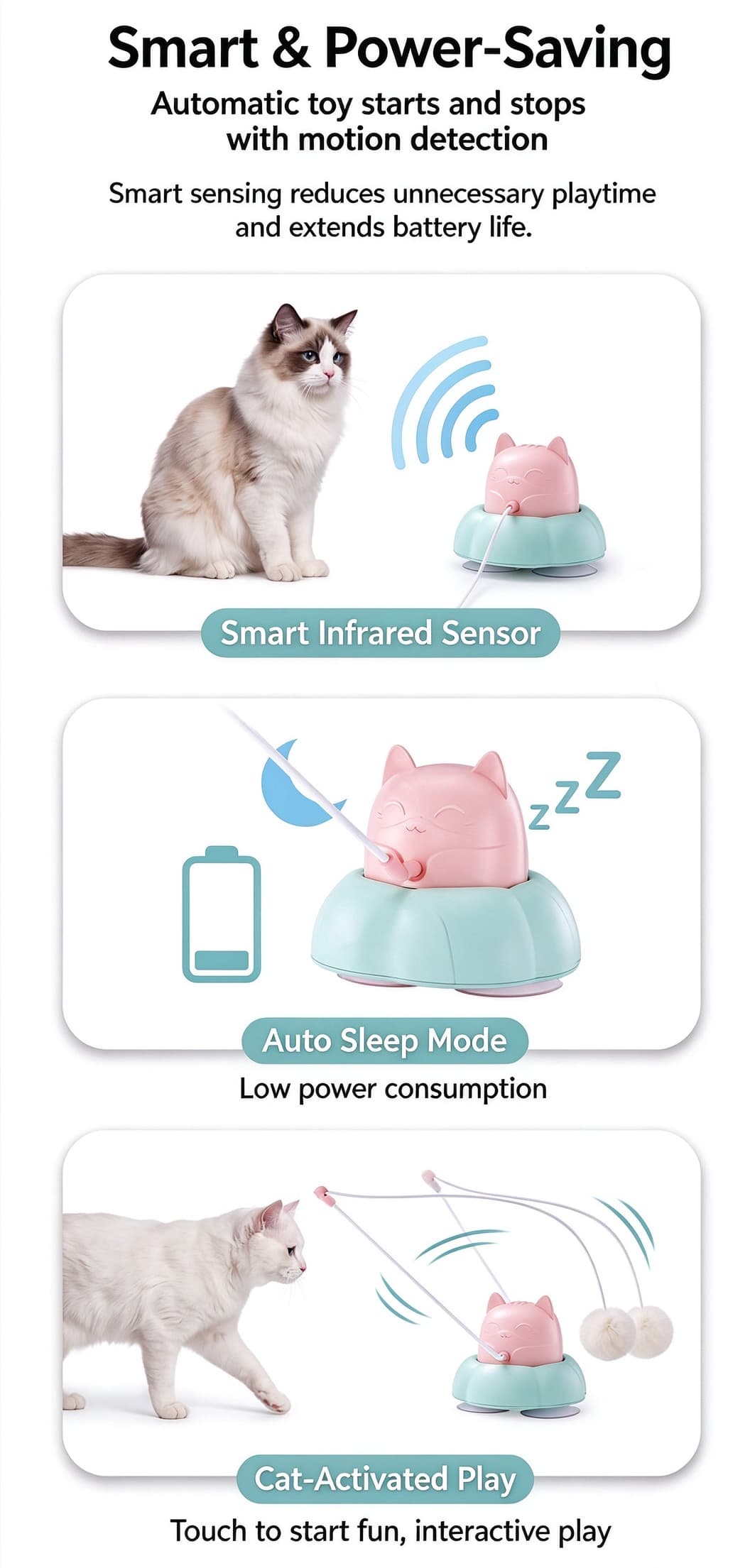 Hanfay Rotating Cat Teaser Toy with Smart Motion Sensor & Chirping Sound | Wholesale & OEM - Image 3