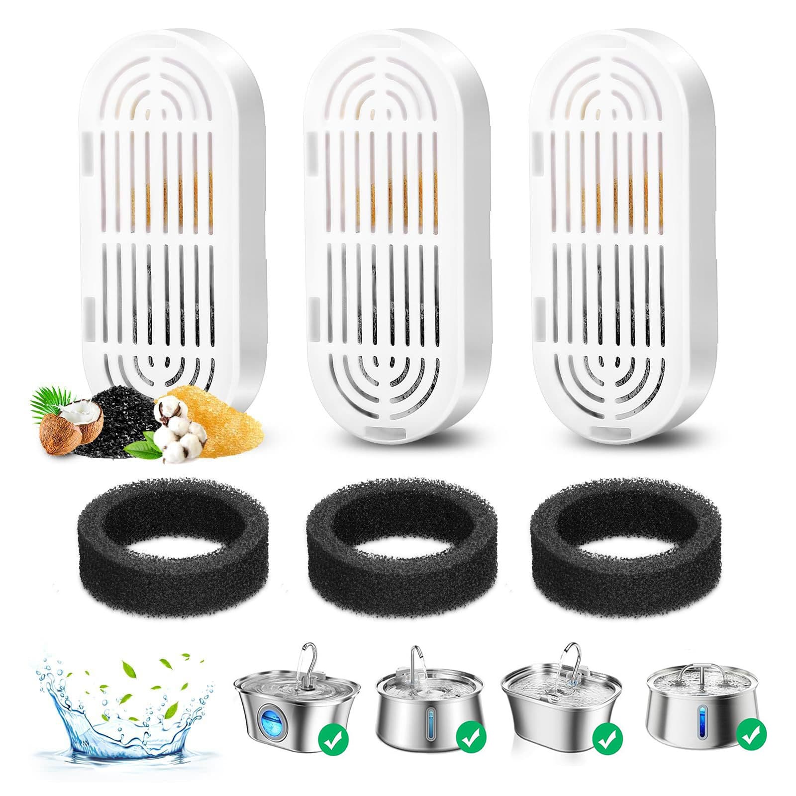 Hanfay cat water fountain replacement filters and round pump pre filter sponges pack