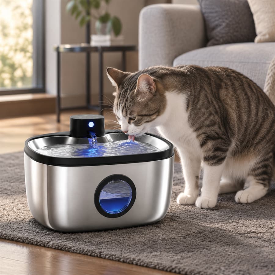 UVC and UVA ultraviolet sterilization purifying water inside 5L stainless steel pet water fountain