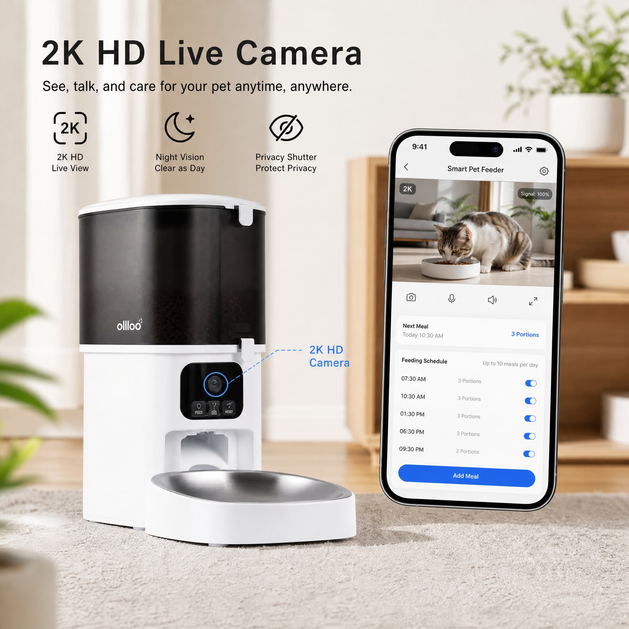 Hanfay smart pet feeder 2K live video camera with two-way audio app control