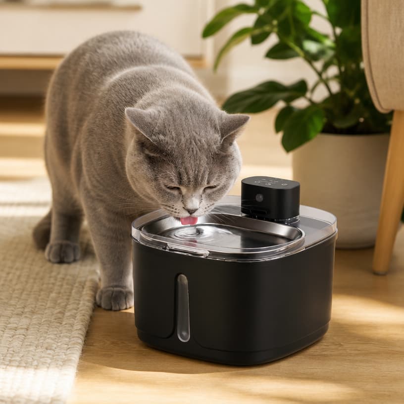 Hanfay HF-04W wireless cat fountain hidden brushless water pump and 4-layer circulating filtration system